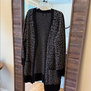 Lucky Brand Leopard Print Cardigan in Black and Gray
